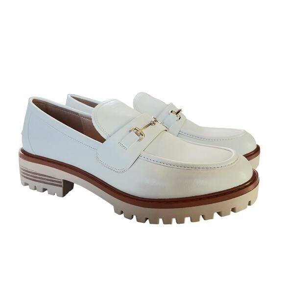 ZBY Loafers Womens Size 11 Cream Oxford Lug Sole Platform Chunky Heel Round Toe - Picture 2 of 12